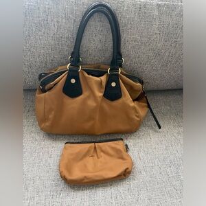 MZ Wallace Satchel Copper nylon bag w/Black leather trim & Small makeup bag EUC